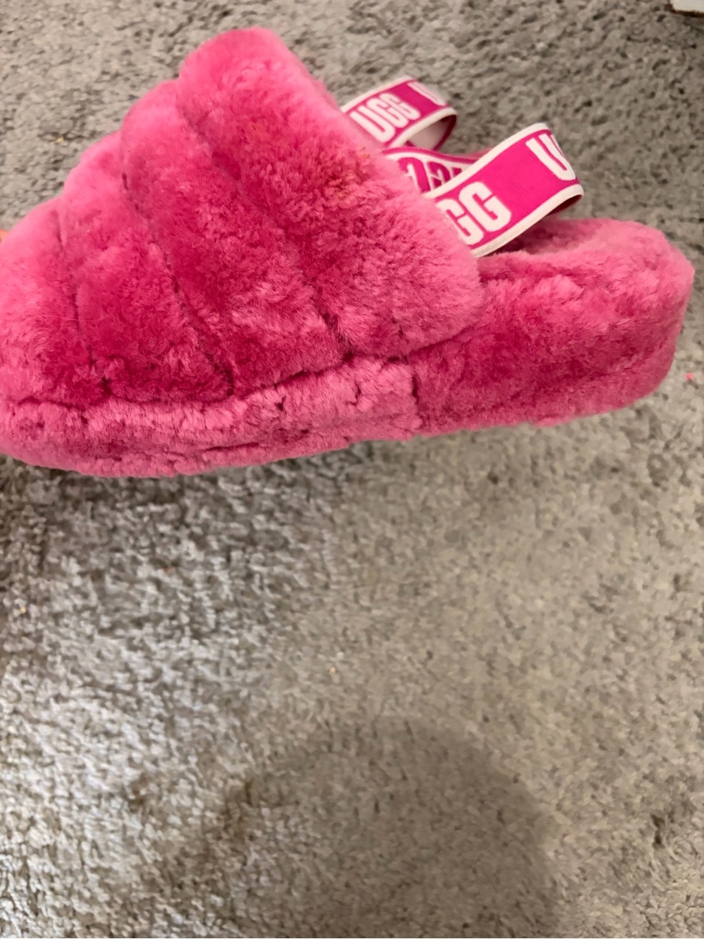 UGG Kids Hot Pink Plush Slide with Branded Heel Strap